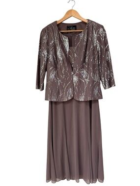 Alex Evenings Petite Two-Piece Mother of the Bride Dress Jacket Set, Taupe, 12P